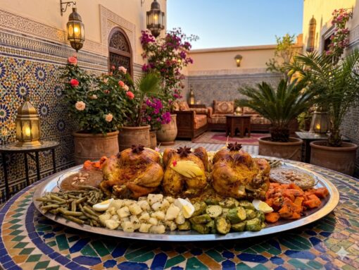 دجاج بالخضر سوطي - ثلاث دجاجات - مطعم شهيوات أم قصي بطنجة